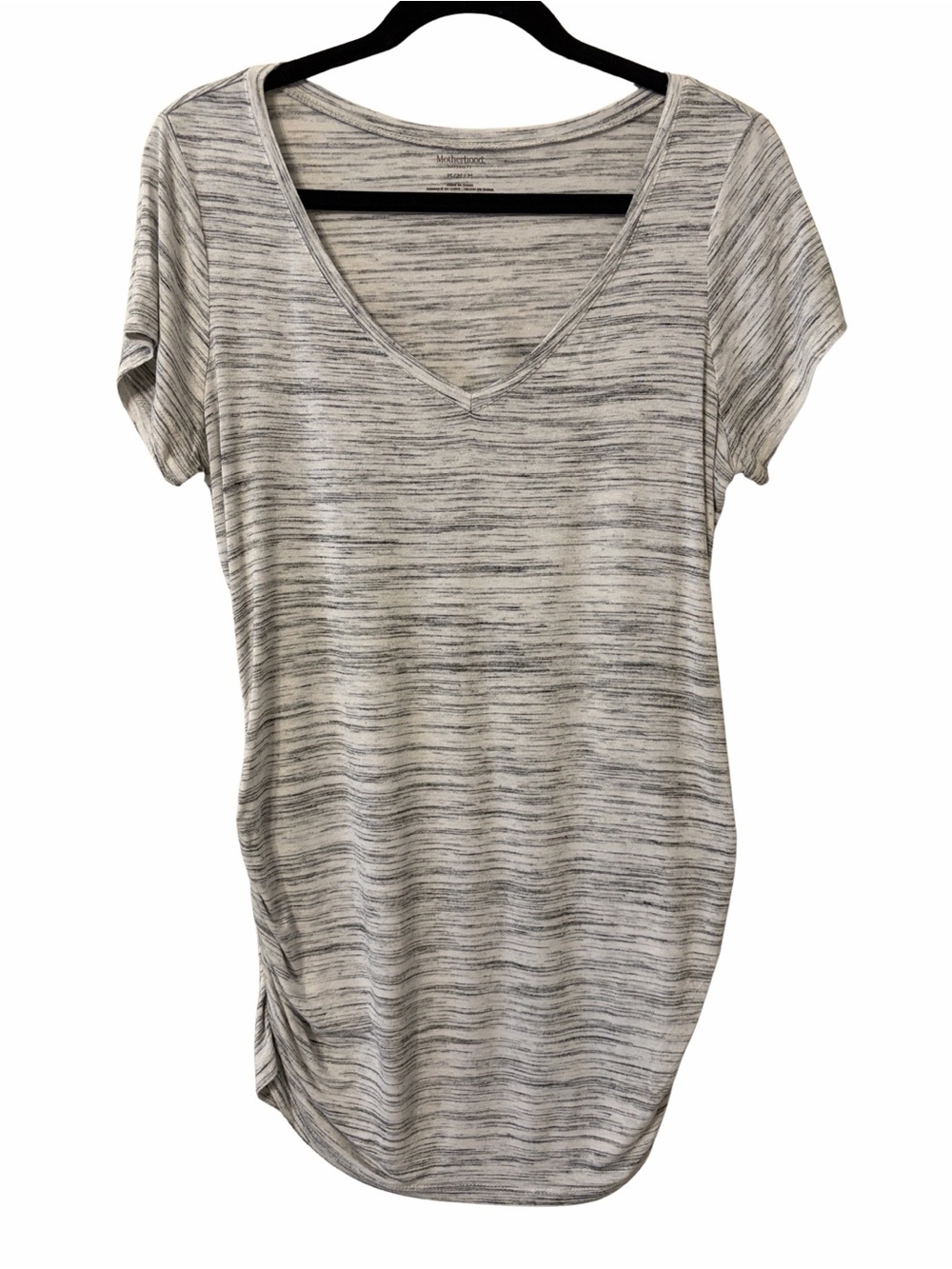 Motherhood Maternity Heathered Light Gray V-Neck Short Sleeve Top